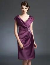 Echt Perlen Falte Kristall Abendgesellschaft Kleid 2016 V-ausschnitt Satin Kunden Gemacht Mutter Der Braut Kleider