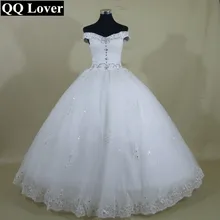 QQ Lover 2017 New Romantic Beaded Lace Off The Shoulder Ball Gown Wedding Dress Bridal Gown Vestido De Noiva