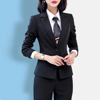 

new fashion 2 piece set women pant suits slim work wear office ladies long sleeve blazer and pants outfits plus size 4XL