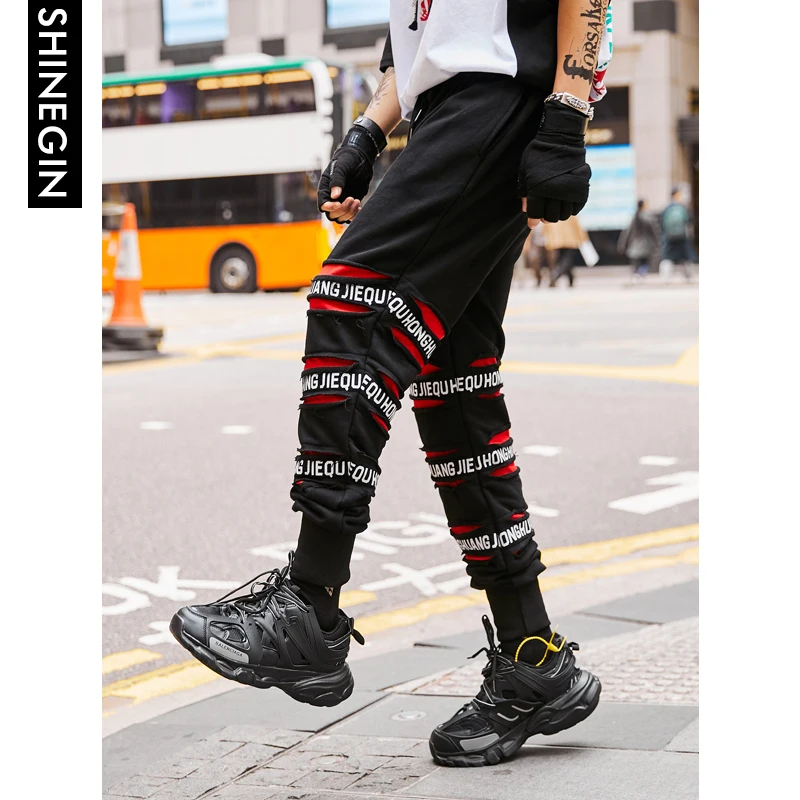 SHINEGIN Ripped tapered pants 2019 men joggers pants street style hip hop sweatpants 2019 new arrival brand leisure pants 071W
