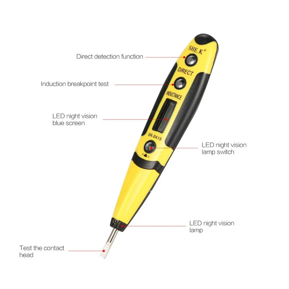 SHE.K Digital AC/DC Voltage Meter Pen Volt Tester Screwdriver Sensor LED Flashlight Cable Socket Live Line Check Induction