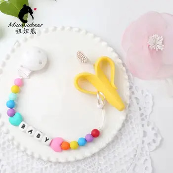 

Silicon teether pacifier clip chewable food-grade beads holder toy chain anti-drop necklace BPA free customized with baby names