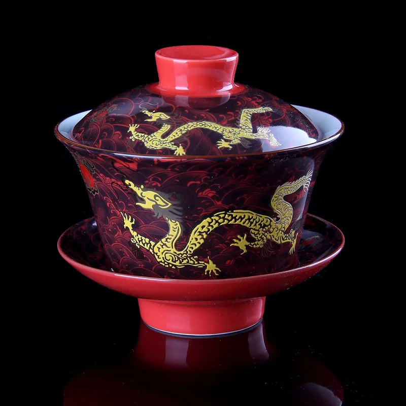 Китайский чайный набор из фарфора Gaiwan кунг фу с традиционным драконом