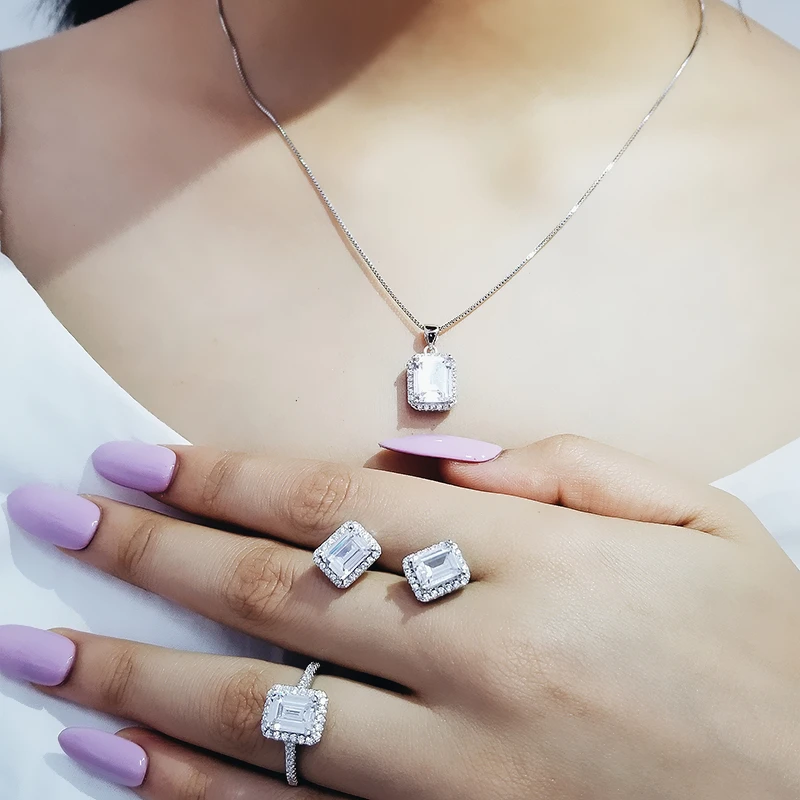 Cena Moonso 925 Sterling Silver poduszki cyrkonią biżuteria ustaw na ślub afryki Bridal hurtownie christmas party prezent dla kobiet J4750