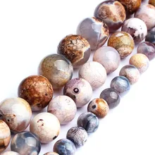 Коричневый огонь Drogan вен Агат Круглый натуральный камень бусины для самостоятельного изготовления ювелирных изделий оникс браслет Подвеска шармы 6 8 10 мм 15 дюймов