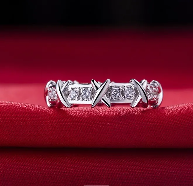 1:1 Custom Brand Genuine Jewelry Vintage 16PCS Diamond Ring Wedding PT950 Band