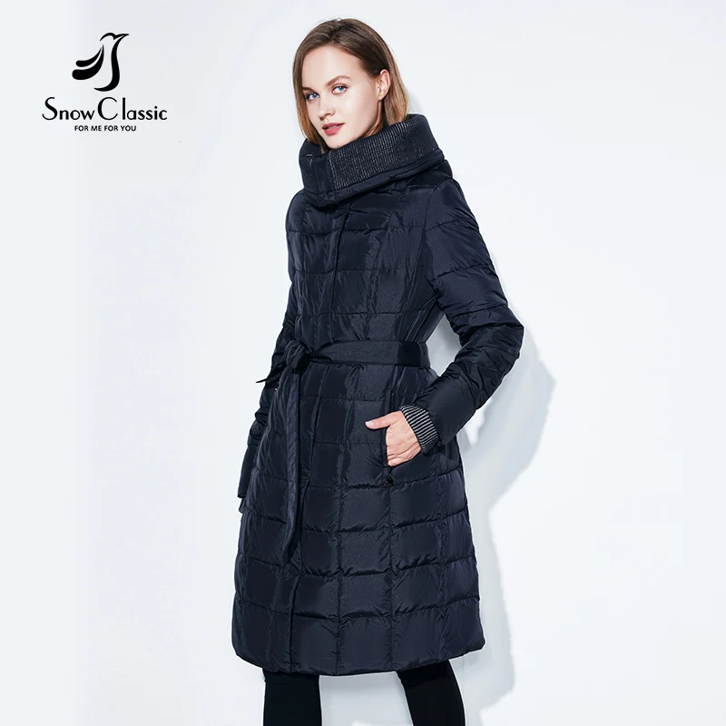 Snowclassic весенняя куртка женщин зимнее пальто женщин теплые outwear мода большой размер Средние-длинние роскошные зимние пальто толстые Slim Solid