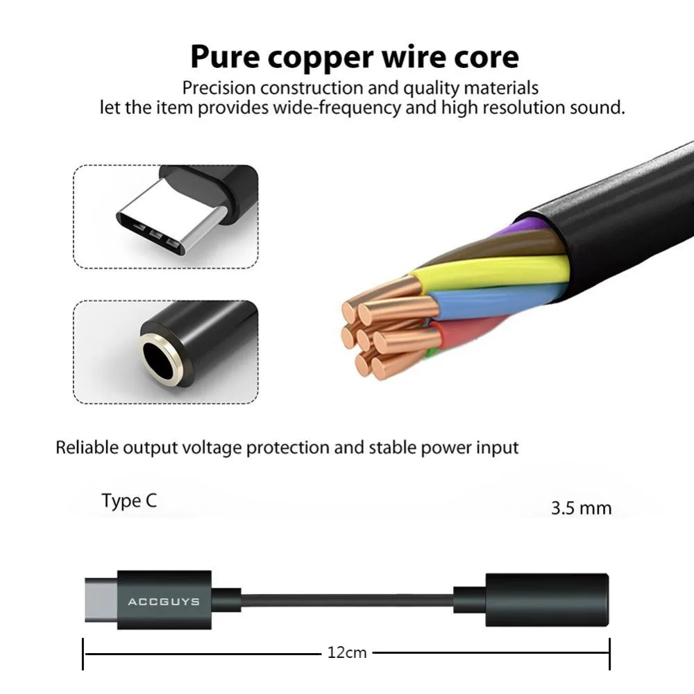 ACCGUYS Тип C до 3,5 мм наушники на обоих концах для подключения внешних устройств к автомагнитоле адаптер Шум шумоподавления ЦАП чип разъем для Xiaomi htc U11 Эфирное PH1