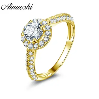 

AINUOSHI Trendy Round Halo Ring 14K Solid White/Yellow Gold Double Pave Setting Band 0.6 CT Sona Diamond Wedding Engagement Ring