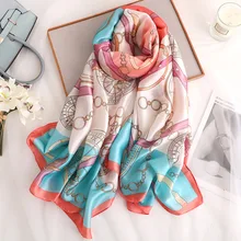 Модный Шелковый шарф для женщин, роскошные шарфы с принтом, дизайнерские, шарфы из пашмины для девушек, летняя пляжная шаль, женский платок хиджаб