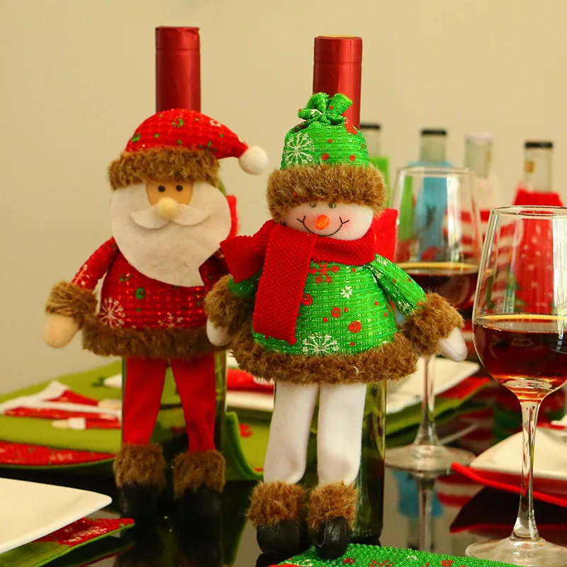 

1pc Santa Claus Red Wine Bottle Cover Bags Cute Christmas Gift Holders Dinner Christmas Decorations For Home