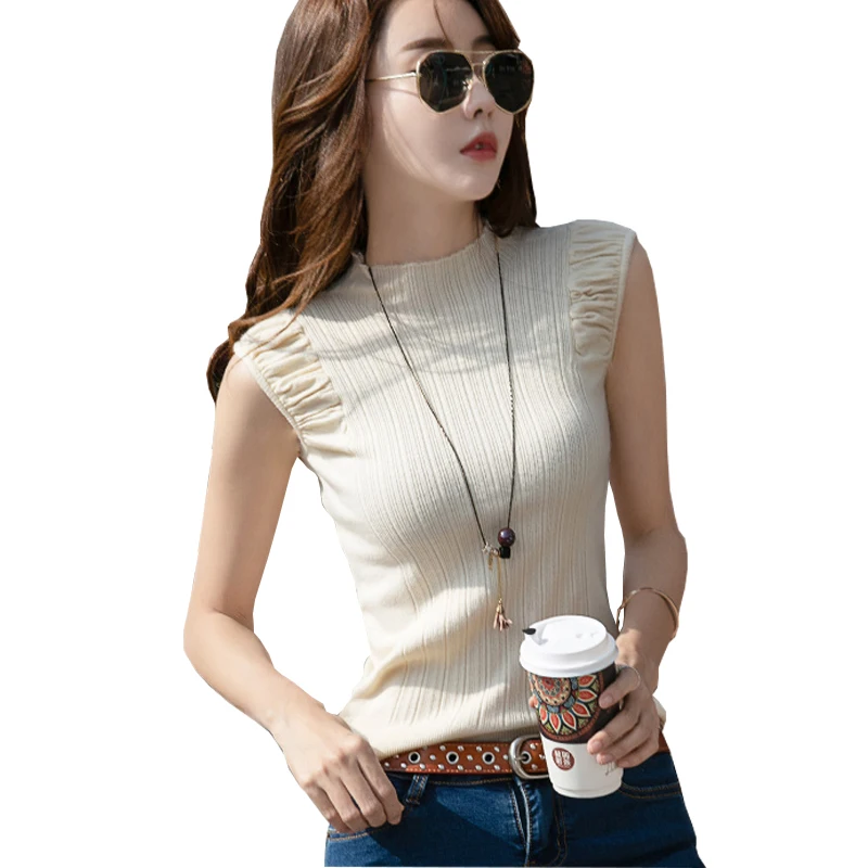

Women Clothes 2019 Summer Autumn Vintage Tees Sleeveless Sexy Tank Top Korean Fashion Black Tops Knitted Cotton Vest Haut Femme
