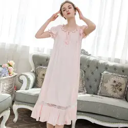Летняя ночная рубашка "Принцесса" Королевская Пижама дамы пижамы длинный белый розовый Для женщин Ночное Roupao Feminino 2019 Новый