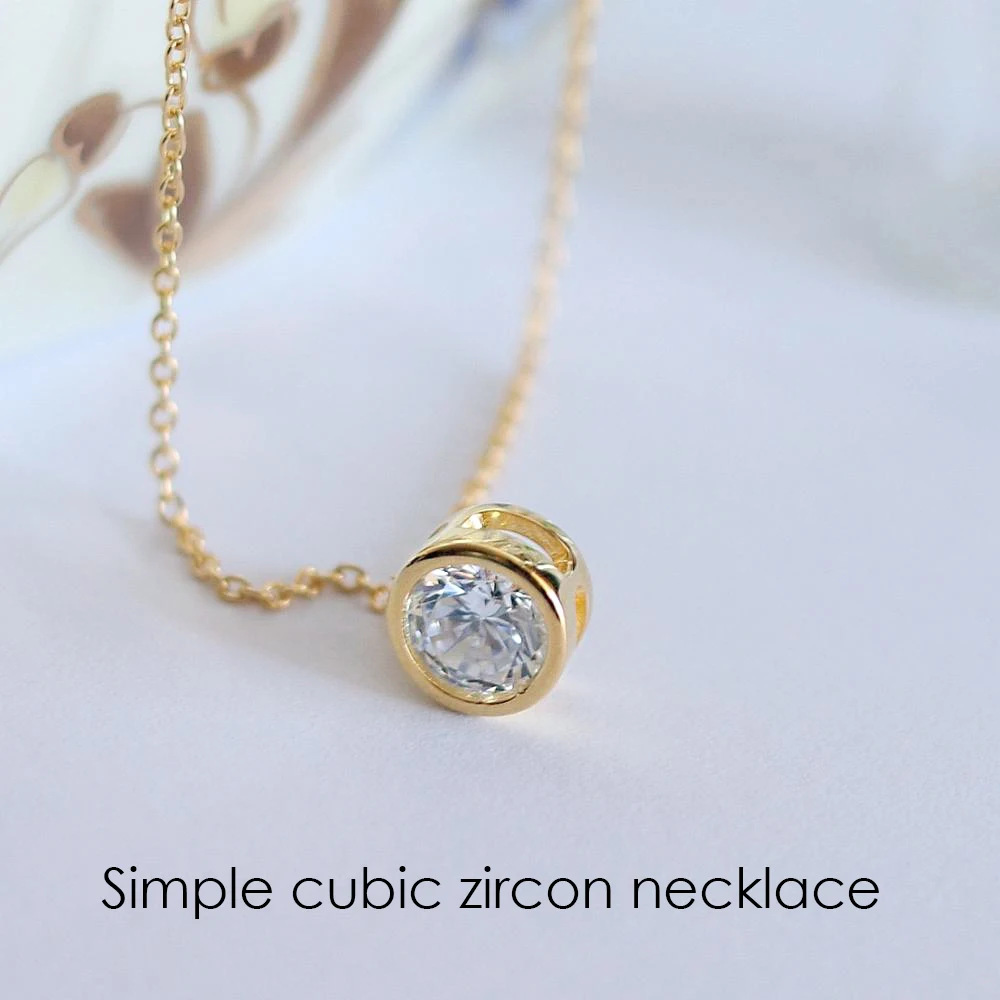 e-Manco 925 Sterling Silver Necklace Simple CZ Cubic Zirconia Pendant Necklace for Women Gold Color Wedding Jewelry Fashion