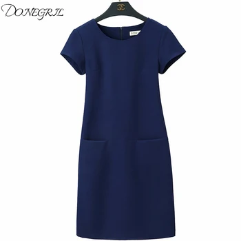 

2019 new European and American large size commuter women's loose slim dress female summer long straight dress