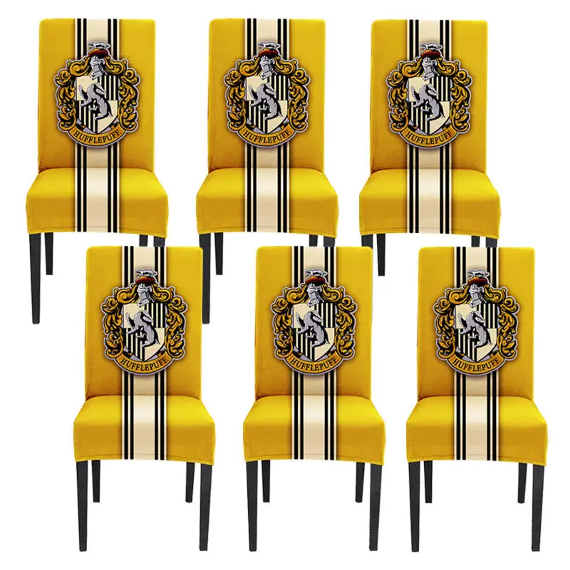 Высокая Растяжка полная печать крышка стула пользовательский дизайн обеденный стул наволочки спандекс ткань вечерние гостиничные чехлы для стульев - Цвет: Hufflepuff 6 pack