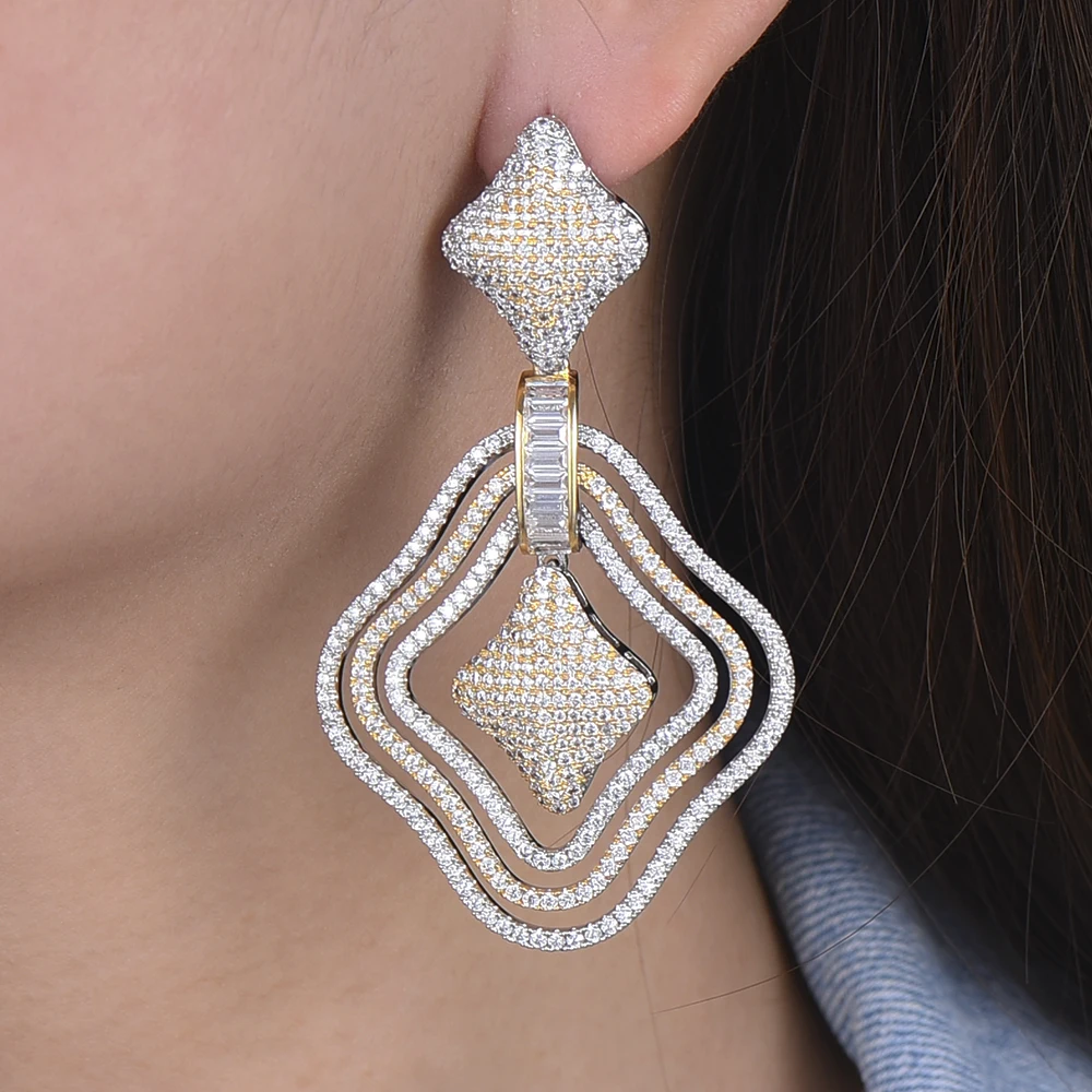 

GODKI 73MM Luxury Geometric Dangle Earrings For Women Wedding Cubic Zircon Crystal CZ Dubai Bridal Earrings Fashion Jewelry 2018