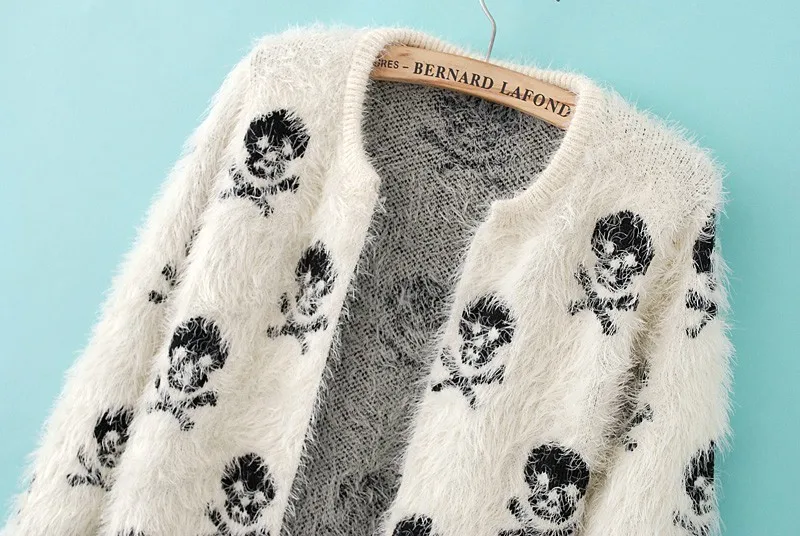 Осень-зима свитер для женщин связан из шерсти свитер череп головы гиппокамп модный кардиган свободные свитер-пальто