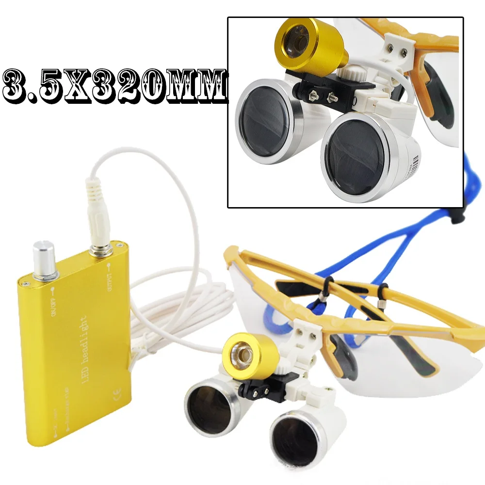 

3.5x320mm Magnification Binocular Dental Loupe Surgery Surgical Magnifier with Headlight LED Light Medical Operation Loupe Lamp