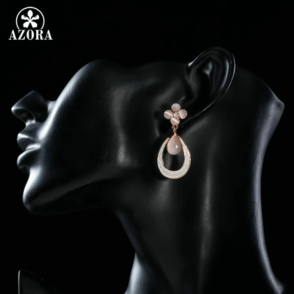 AZORA Elegant Rose Gold Color Opal Flower with Droplets Loop Earrings for Woman TE0185
