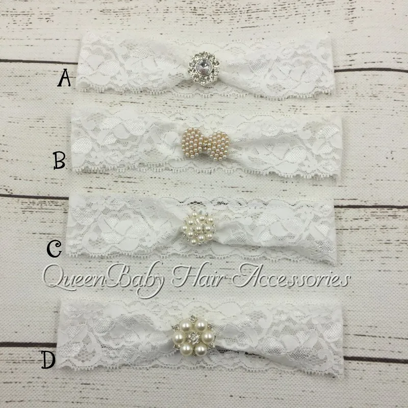 

24pcs/lot White Lace Headband With Sparking Rhinestone Baby Headbands Luxe Headband