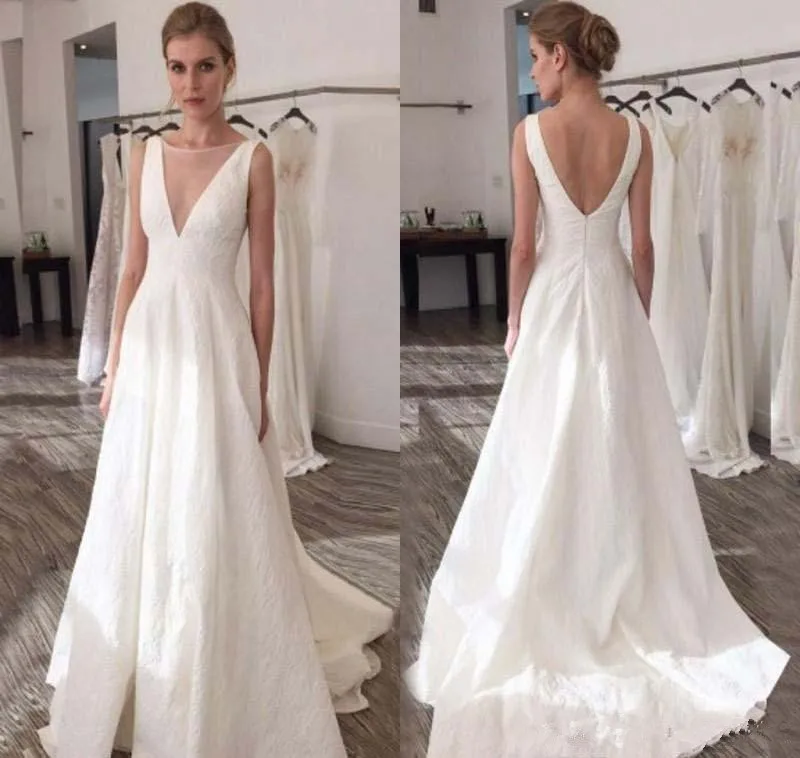 

2019 White Wedding Dress Simple Plain Summer Beach Boho A Line Backless Country Garden Bridal Gown wedding gowns Plus Size