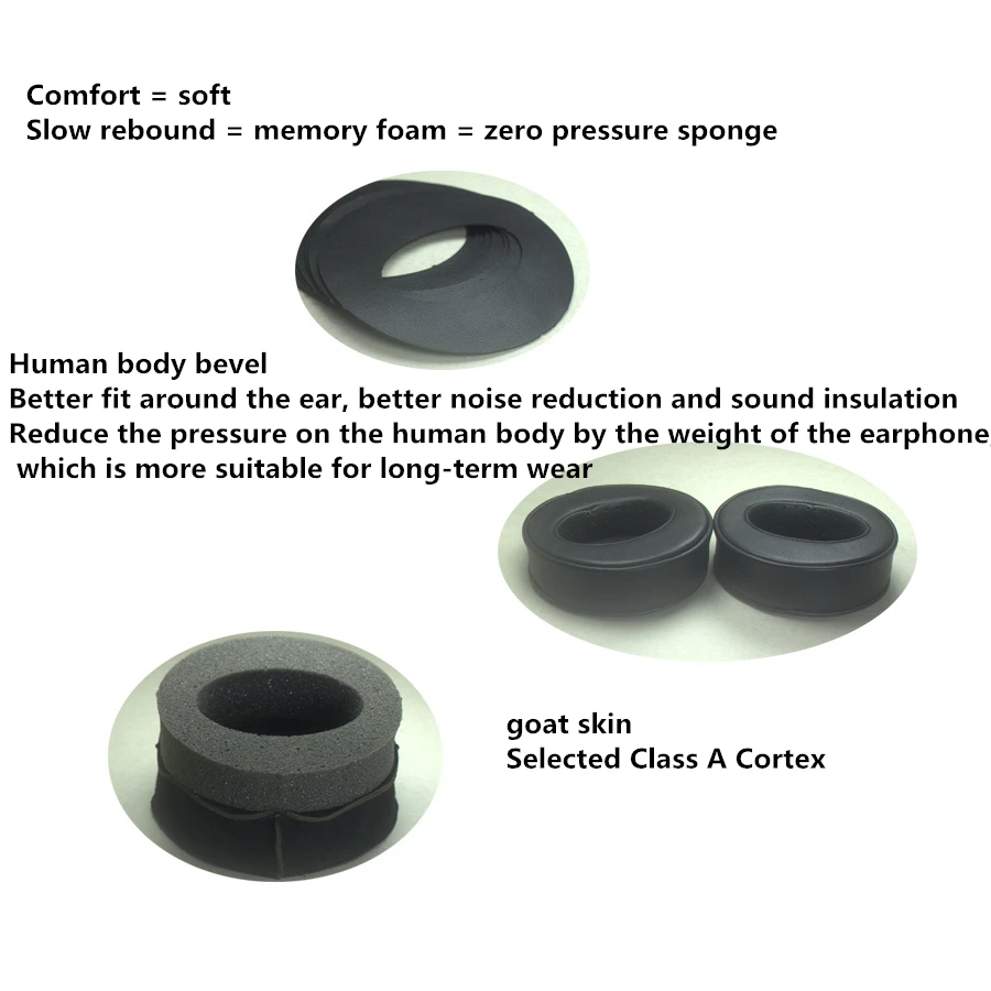 Sheepskin Leather Replacement Memory Foam Ear pads Suitable Many Other Large Over The Ear Headphones for Sennheiser for AKG 7 10