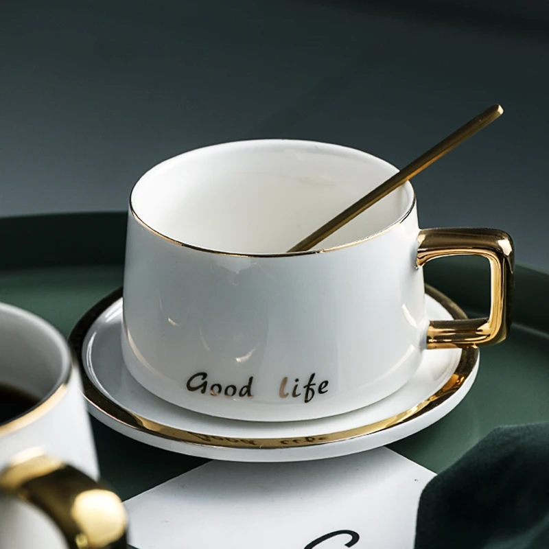 Роскошные керамические кофейные чашки с блюдцем молоко Dringking кружка чайная чашка набор с ложкой из нержавеющей стали подарок на день рождения Ресторан поставщик