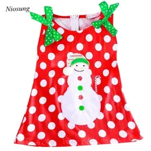 Niosung Kids Girl Christmas Style cotton Dress With Sleeveless Bow Snowman Dot Princess Dress Baby Christmas Party Costume
