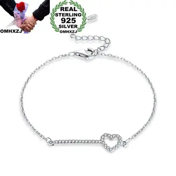 

OMHXZJ Wholesale Personality Fashion OL Woman Girl Party Wedding Gift White Heart Zircon Thin 925 Sterling Silver Bracelet BR108