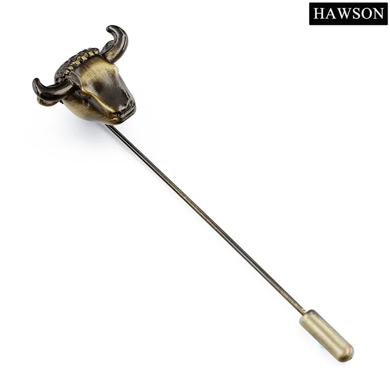 Bronze Bull Lapel Long Brooch Pin Man Suit Dress Brooch Pins Vintage