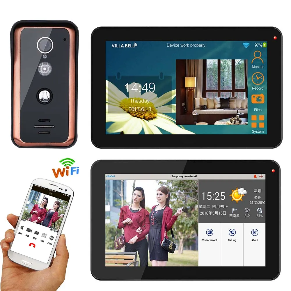 9 inch 2 Monitors Wired Wifi Video Door Phone Doorbell Intercom Entry System with 1000TVL Wired IR-CUT Camera 9 inch 2 Monitors Wired Wifi Video Door Phone Doorbell Intercom Entry System with 1000TVL Wired IR-CUT Camera