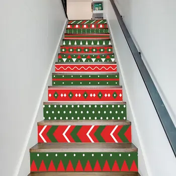 

6pcs/13pcs Merry Christmas Stair Stickers For Living Room Waterproof Staircase Decoration PVC Self Adhesive Wallpaper Xmas Decal