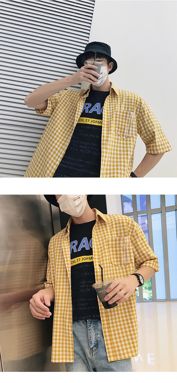Летние шорты рукав мужской подростков корейский легко решетки студент Для досуга половина рубашка camisa Социальные camiseta masculina Мода