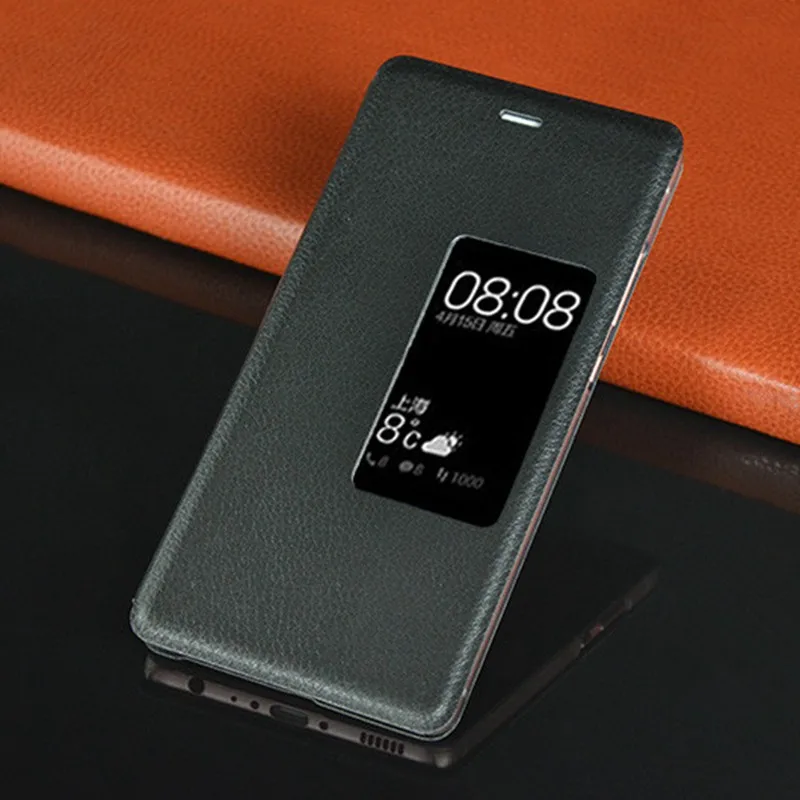 

Slim Leather Flip Cover Case For Huawei Ascend P9 Smart Sleep Wake up View Phone Cases For Huawei Ascend P9 Plus With Kickstand