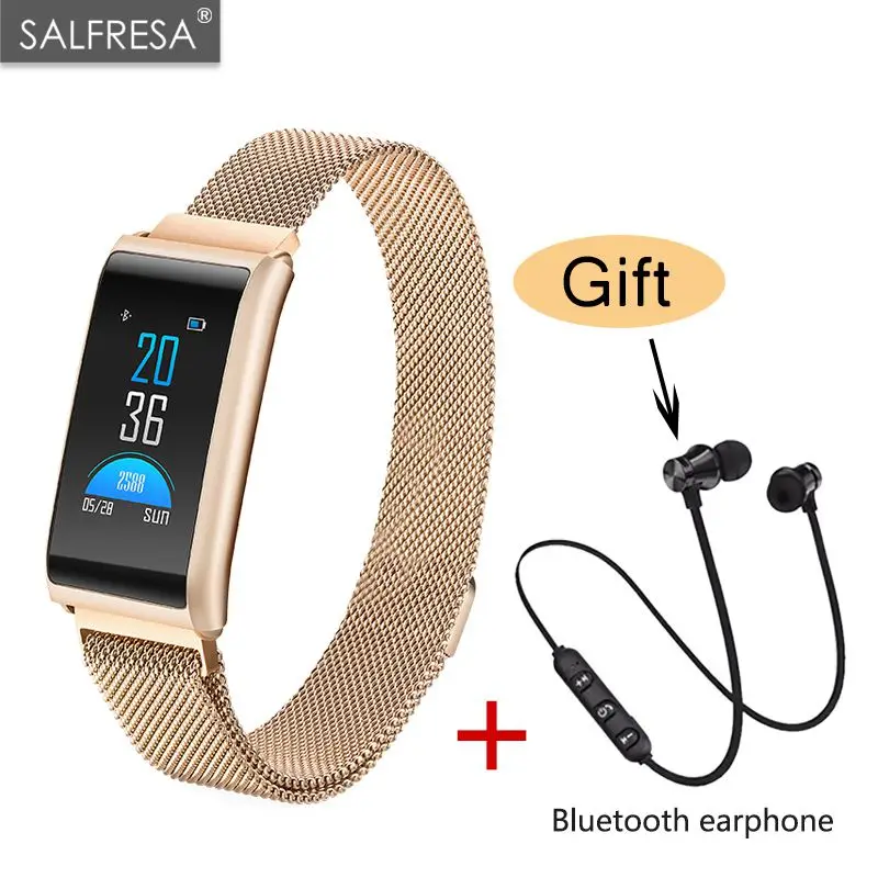 

SALFRESA Smart Bracelet Blood pressure Sport Band Heart Rate Calorie Bluetooth Waterproof Alarm Clock Smart Watch Free headset