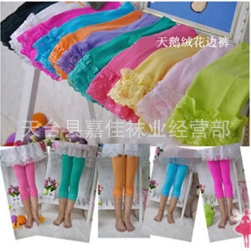 

2019 Spring Section Girls Lace Candy Colored Velvet Leggings Children Leggings