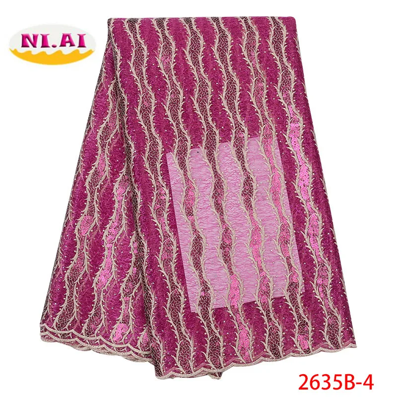 

African Sequins Lace Fabric 2019 Embroidered Nigerian Laces Fabric High Quality French Tulle Lace Fabric For Dress XY2635B-4