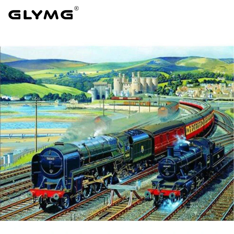 

GLymg 5d Diy Diamond Painting Full Drill Rhinestones Embroidery Train Industry Scenery Full Square Diamond Embroidery Home Decor