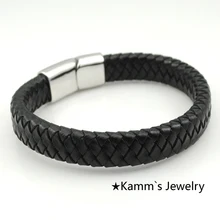 Wrap Веревка Кожа Браслет Мужчины Магнит Застежка Из Нержавеющей Стали pulseiras подарки KB029