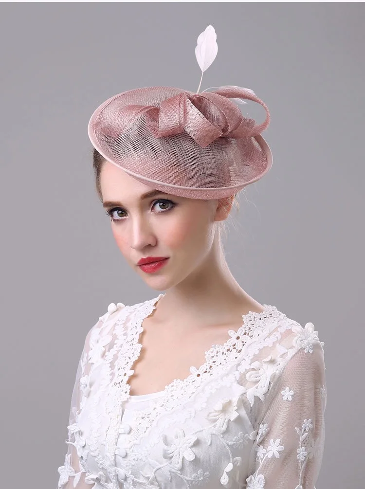 2018 New Arrival Wedding Party Hats Lady Hair Accessories  Women Bridal Hat Linen with Feather Lady Chic Church Headpiece Hair