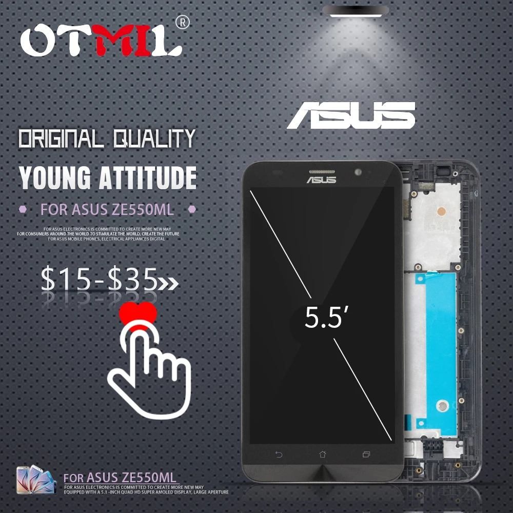 

OTMIL 5.5"Original LCD For ASUS Zenfone 2 ZE550ML Display Touch Screen with Frame For ASUS Zenfone 2 ZE550ML LCD Display Z00BD#1