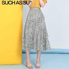 New Chiffon Leopard Skirt Women Clothes 2019 Summer 4 Color Print Polka Dot Skirt Midi High Waist Ruffle Asymmetry Skirt Female polka dot print hanky hem skirt