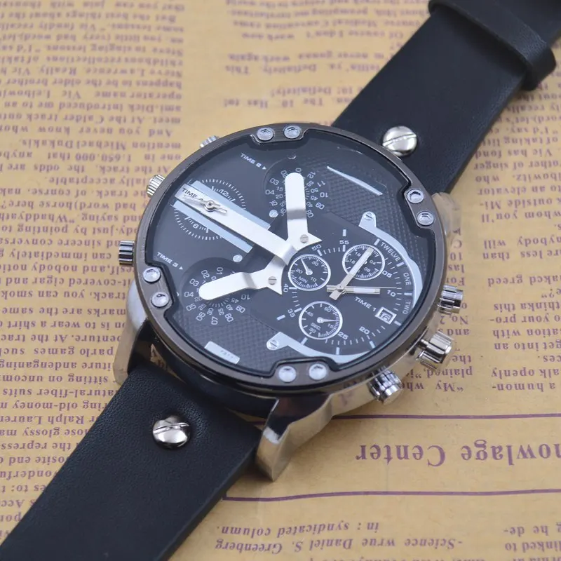 Золотые кварцевые часы из тонкой стали, мужские многофункциональные часы с двумя часовыми поясами, автоматические часы с датой, второй запуск, военные часы 57 мм