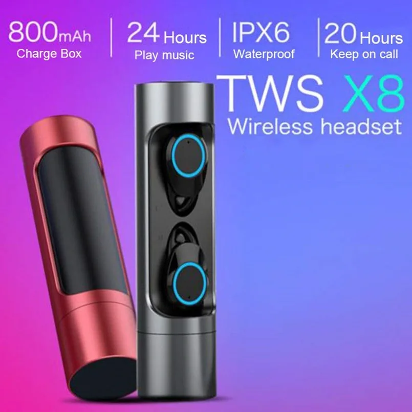 

X8 TWS Wireless Earphones Bluetooth 5.0 EDR Mini HiFi Stereo Microphone Wireless Headset Touch Control Earbuds for Smart Phone