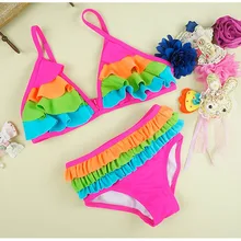 Популярный летний милый купальник для маленьких девочек, Радужный пляжный купальник для девочек, детские купальные костюмы, бикини