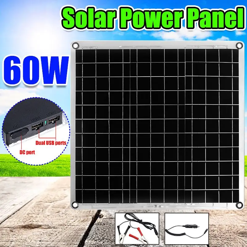 

Waterproof 60W 12V Solar Panel Dual USB Aluminum Solar Panel with Car Charger for Outdoor Camping Emergency Light 49X47cm