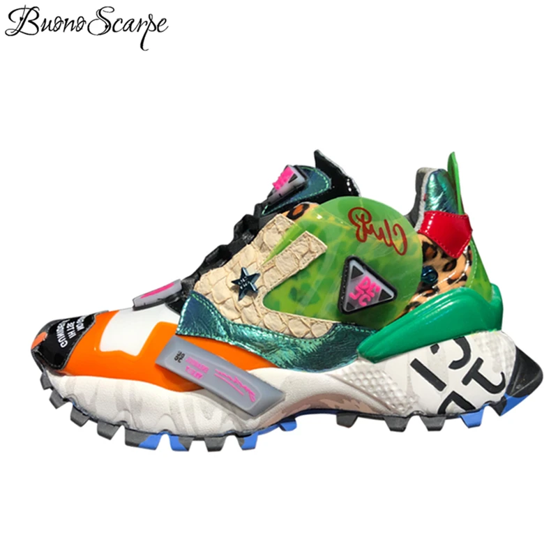 

Leopard Graffiti Platform Sneakers Animal Print Women Shoes Lace Up Dad Sneakers Genuine Leather Shoes Thick Bottom Sneakers