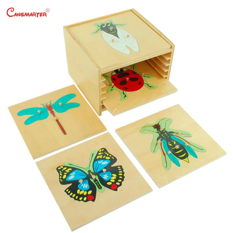 Набор-головоломка с животным насекомым, деревянная обучающая игрушечная коробка Монтессори для детей, развивающая игрушка, BO002-S3 для