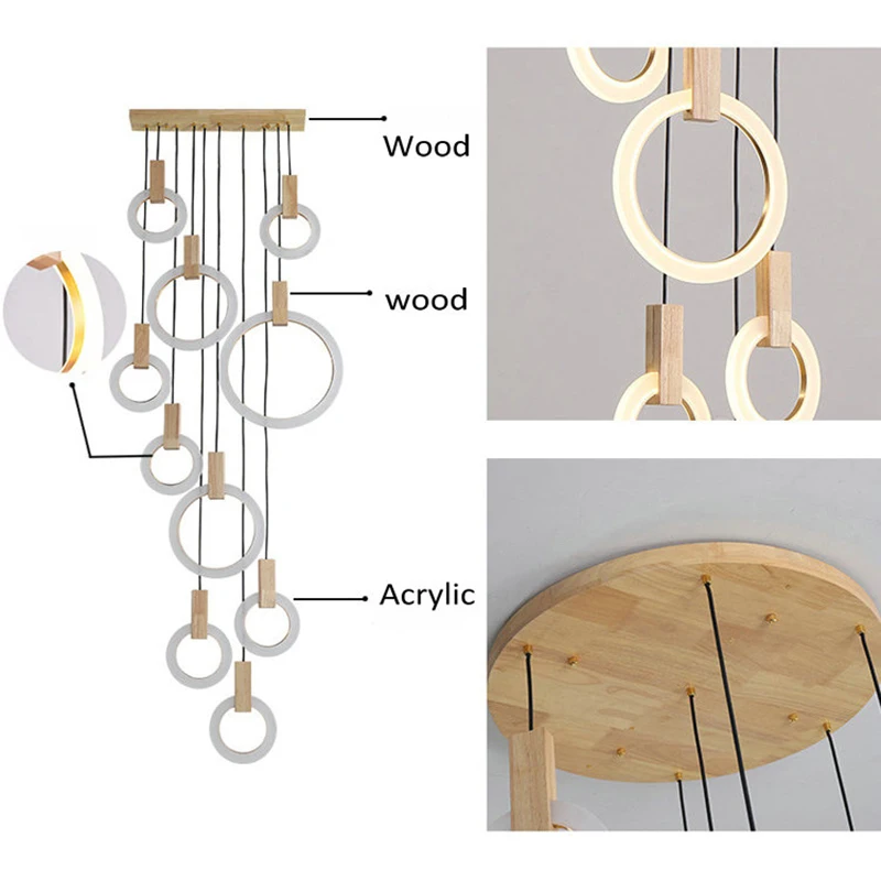 Post современный скандинавский деревянный подвесной светильник светодиодный Hanglampen для гостиной лестницы бар отеля Круглый акриловый подвесной светильник s